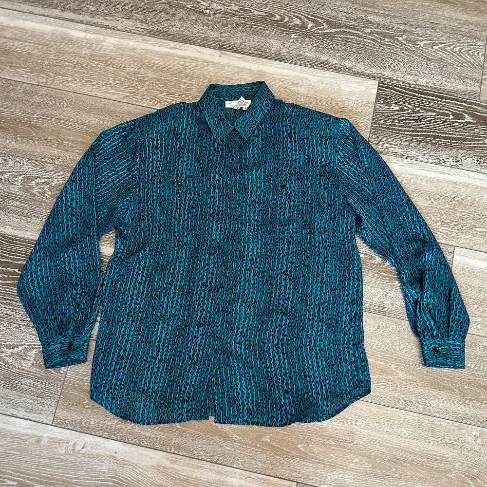 Laura & Jayne Collection Sz 12 Fantastic Vintage Leopard Animal Print Blouse Top